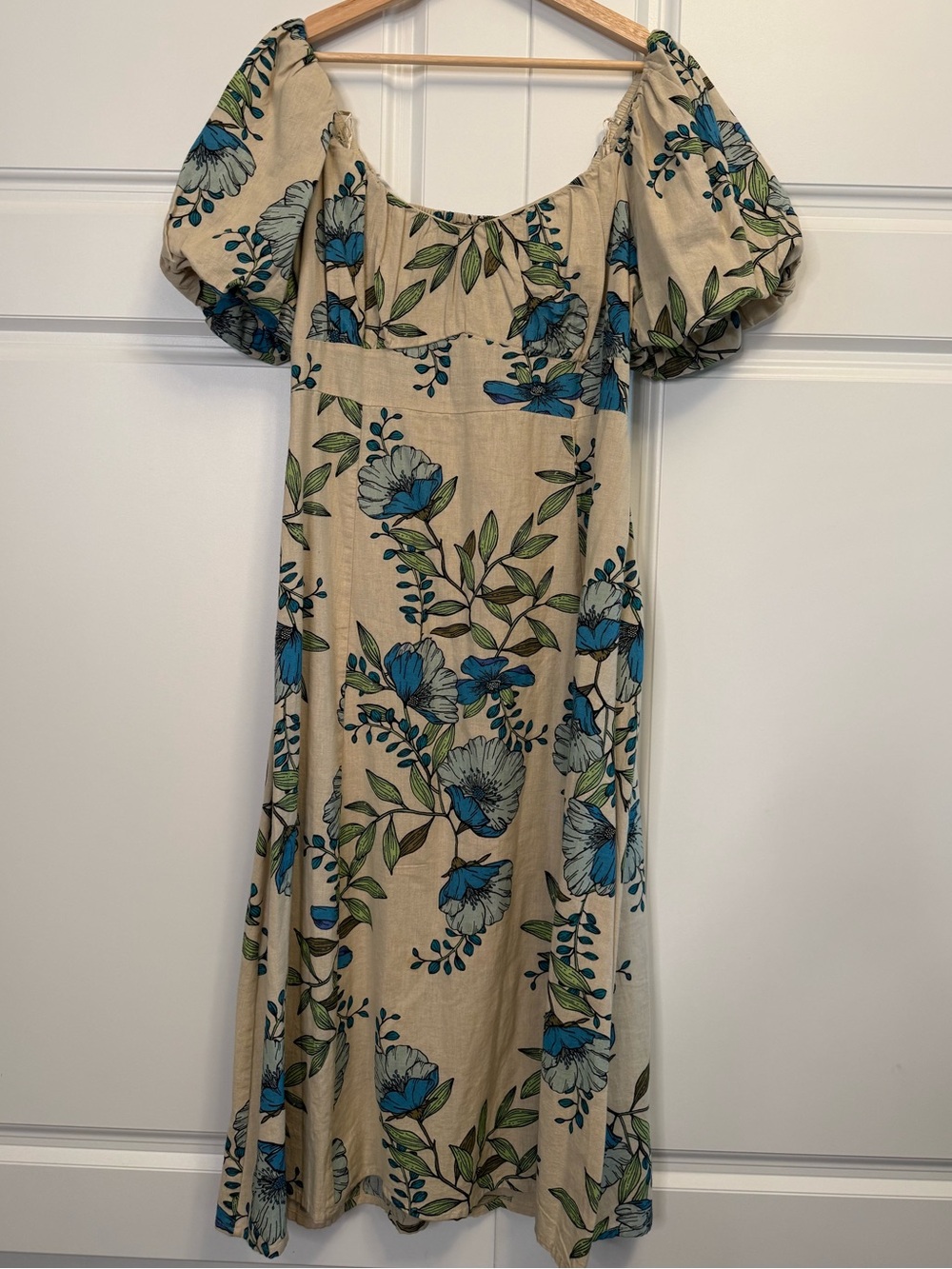 Tulip Creation Floral Cottagecore Babydoll Dress Puff Sleeve Smocked Back Size L
